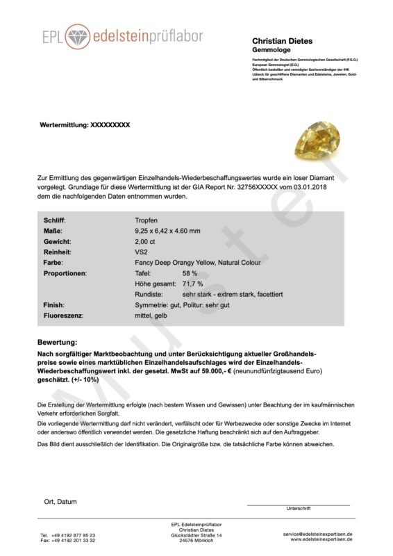 Wertermittlungen für Diamanten, Farbedelsteine und Schmuck